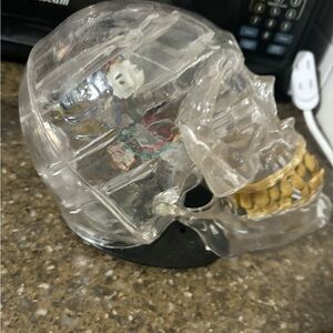 Halloween Gemmy Light Up Clear Talking Skull Mouth Moves